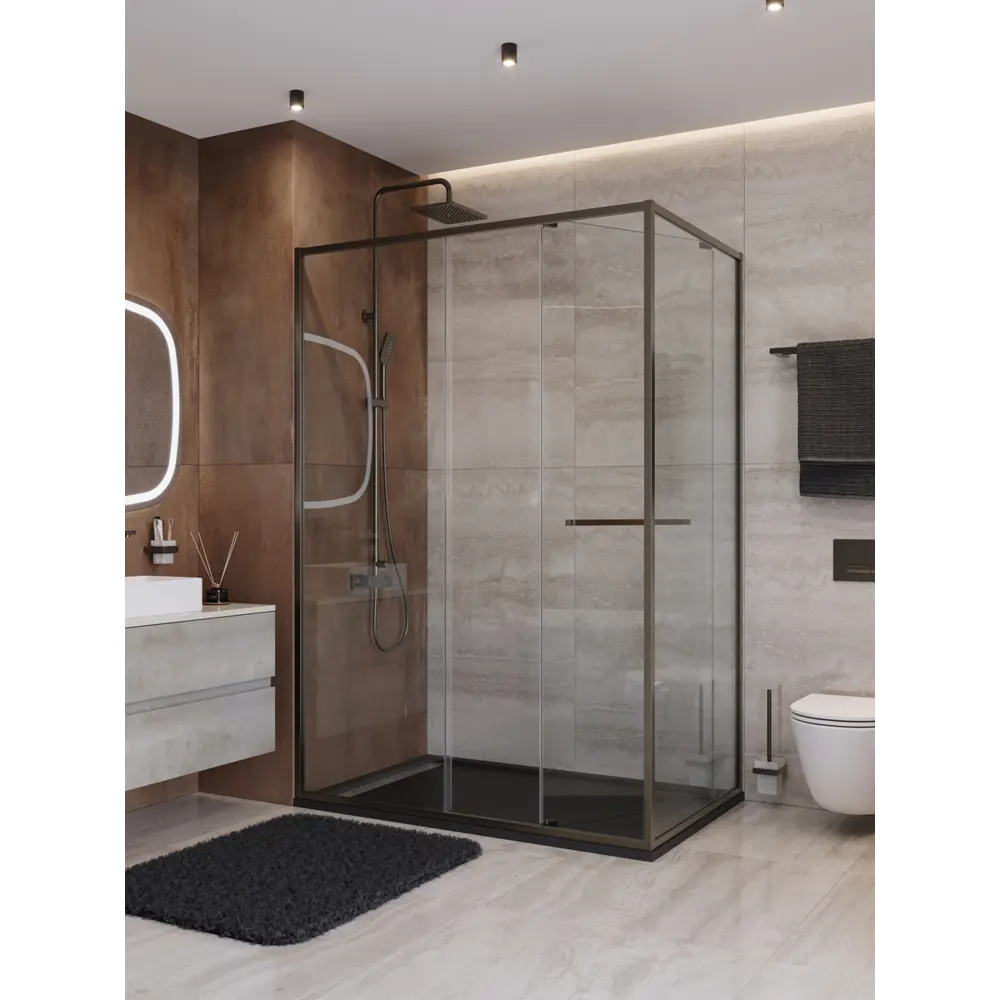 Фото 2 Душевой уголок Cezares LUX LUX-AH-FS-11-130/100-C-GM прямоугольная 130x100см никелированный профиль эффект стекла прозрачный Фото 2 Душевой уголок Cezares LUX LUX-AH-FS-11-130/100-C-GM прямоугольная 130x100см никелированный профиль эффект стекла прозрачный