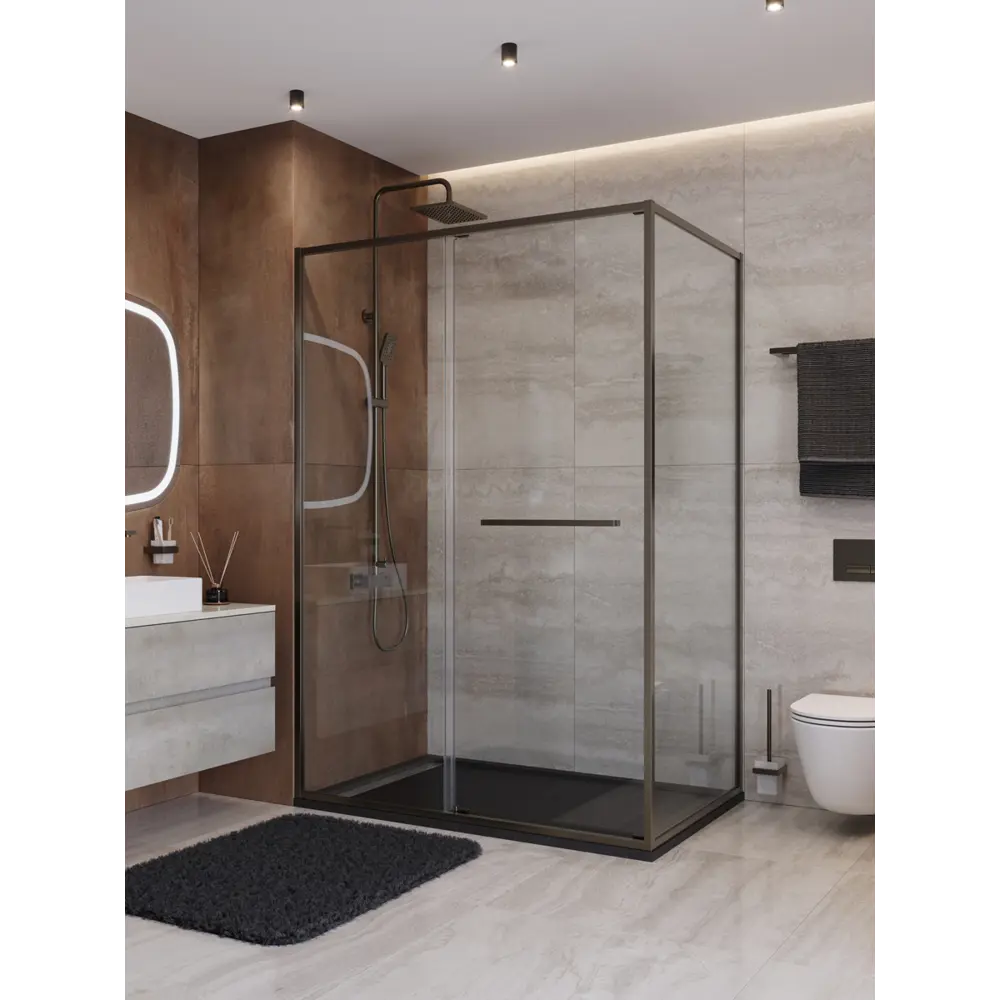 Фото Душевой уголок Cezares LUX LUX-AH-FS-11-140/90-C-GM прямоугольная 140x90см никелированный профиль эффект стекла прозрачный