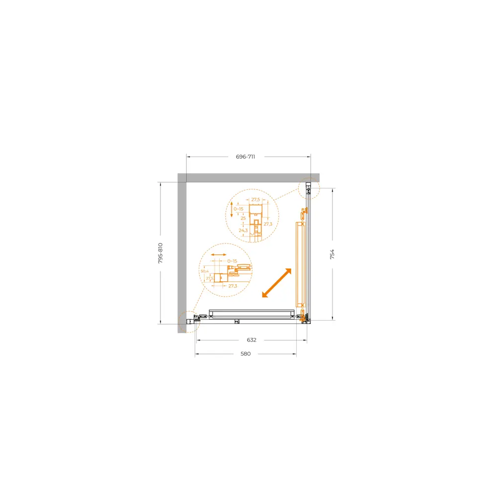 Фото 9 Душевой уголок Cezares LUX LUX-AH-FS-1-70/80-C-GM прямоугольная 70x80см никелированный профиль эффект стекла прозрачный