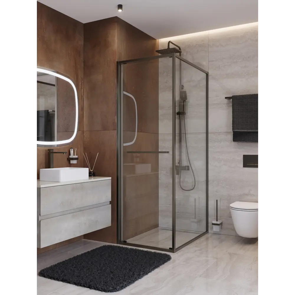 Фото Душевой уголок Cezares LUX LUX-AH-FS-1-70/80-C-GM прямоугольная 70x80см никелированный профиль эффект стекла прозрачный