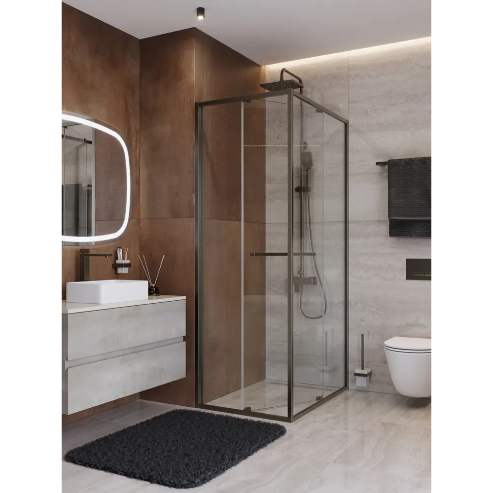 Фото 2 Душевой уголок Cezares LUX LUX-AH-FS-1-70/80-C-GM прямоугольная 70x80см никелированный профиль эффект стекла прозрачный