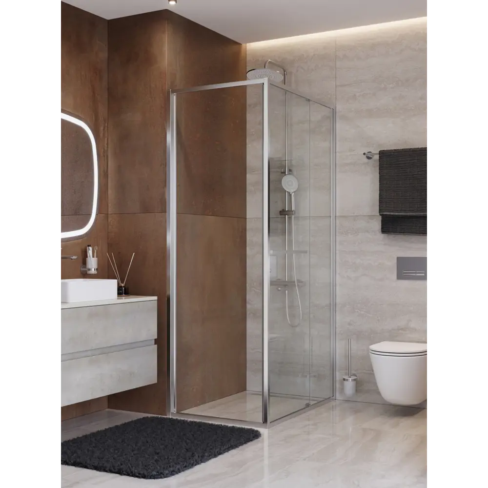 Фото 3 Душевой уголок Cezares LUX LUX-AH-FS-1-80/100-C-CR прямоугольная 80x100см хромированный профиль эффект стекла прозрачный