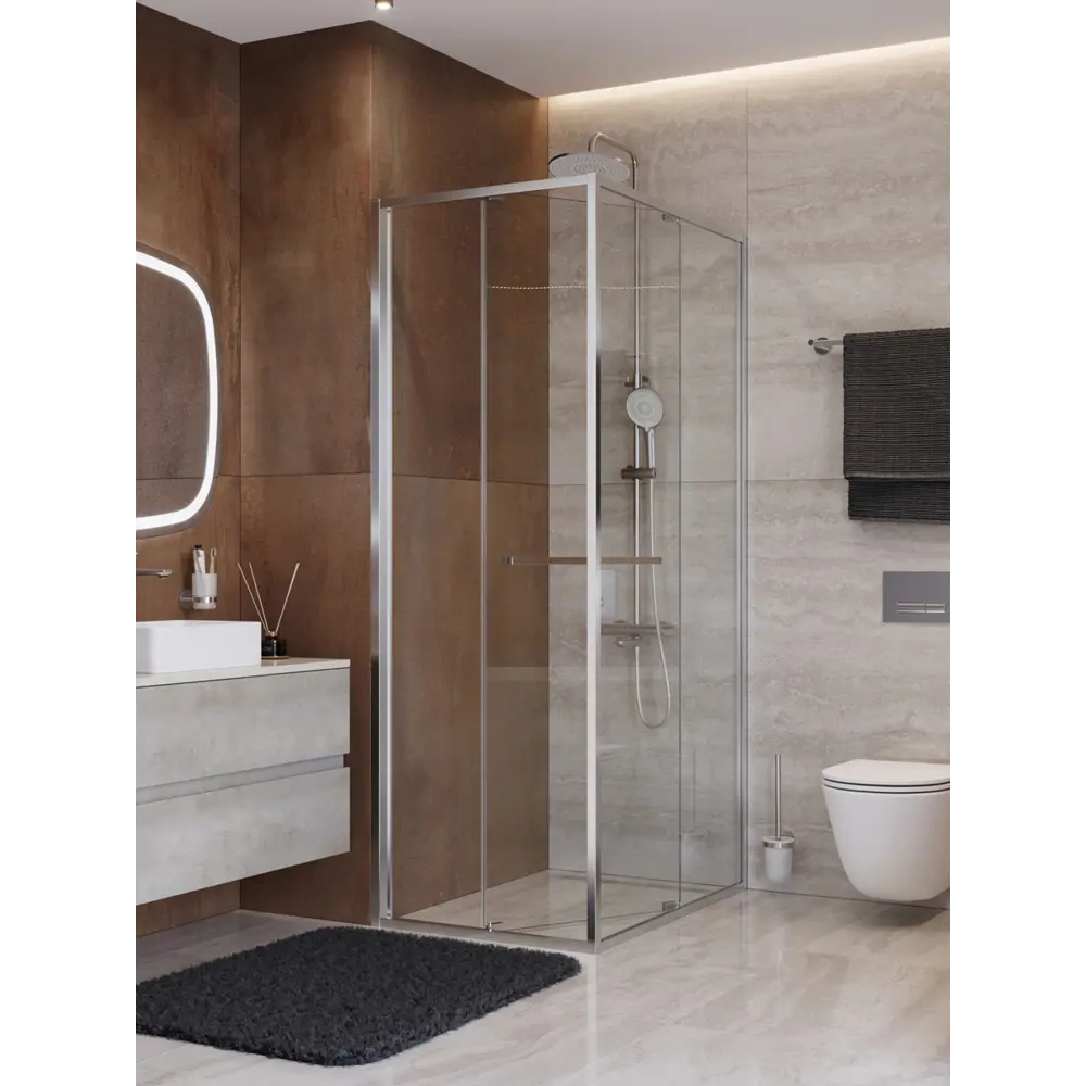 Фото 2 Душевой уголок Cezares LUX LUX-AH-FS-1-80/100-C-CR прямоугольная 80x100см хромированный профиль эффект стекла прозрачный