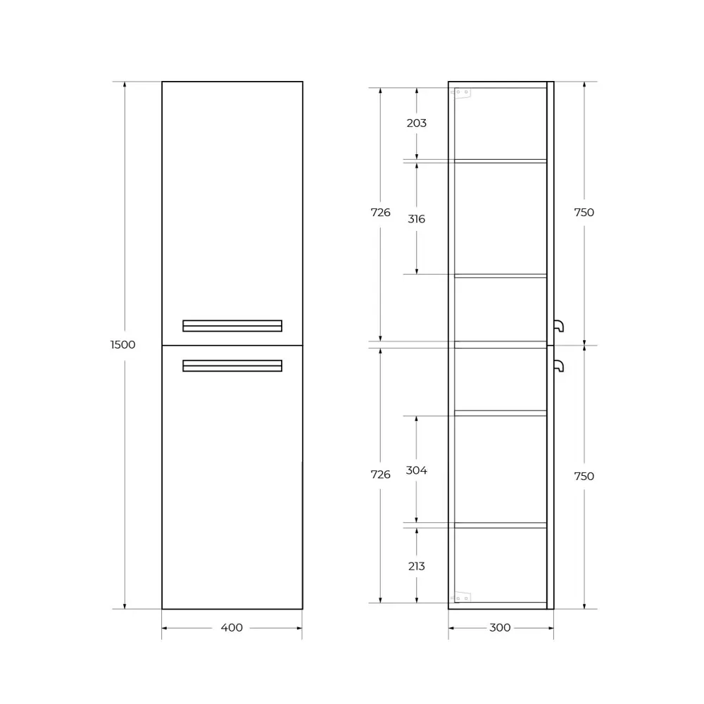 Фото 2 Пенал для ванной Cezares ECO-1500-2A-SC-GR-P 40x150 подвесной цвет серый