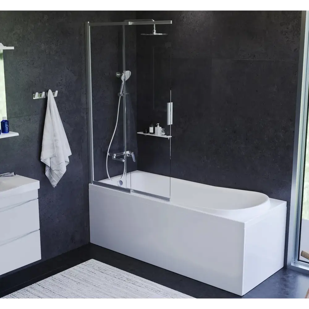 Фото Ширма на ванну Am.pm Mood W74S-100PS-150MT стекло прозрачное профиль матовый хром Фото Ширма на ванну Am.pm Mood W74S-100PS-150MT стекло прозрачное профиль матовый хром