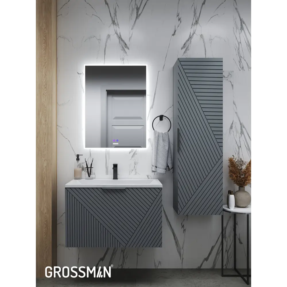 Фото 11 Комплект мебели для ванной Gossman Блисс 100 тумба с раковиной зеркало и пенал подвесная цвет графит Фото 11 Комплект мебели для ванной Gossman Блисс 100 тумба с раковиной зеркало и пенал подвесная цвет графит