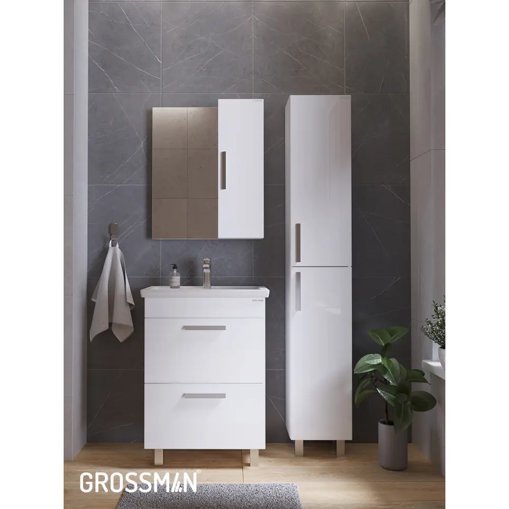 Фото 9 Комплект мебели для ванной Gossman Нео 60 тумба с раковиной подвесная выдвижные ящики цвет белый Фото 9 Комплект мебели для ванной Gossman Нео 60 тумба с раковиной подвесная выдвижные ящики цвет белый