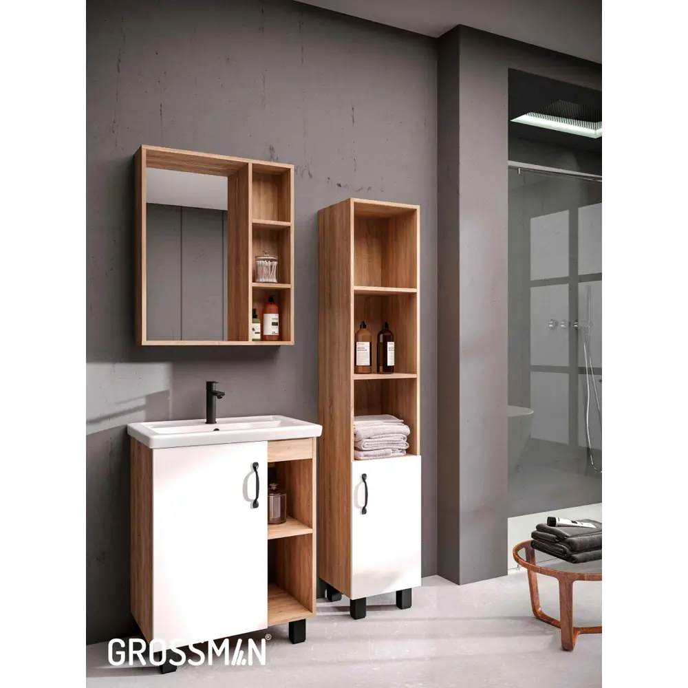 Фото 9 Комплект мебели для ванной Gossman Флай 60 тумба с раковиной и зеркалом напольная цвет дуб соном/белый Фото 9 Комплект мебели для ванной Gossman Флай 60 тумба с раковиной и зеркалом напольная цвет дуб соном/белый