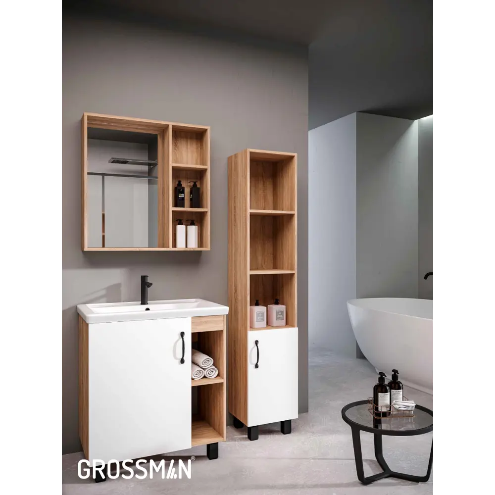 Фото 9 Комплект мебели для ванной Gossman Флай 70 тумба с раковиной и зеркалом напольная цвет дуб соном/белый Фото 9 Комплект мебели для ванной Gossman Флай 70 тумба с раковиной и зеркалом напольная цвет дуб соном/белый