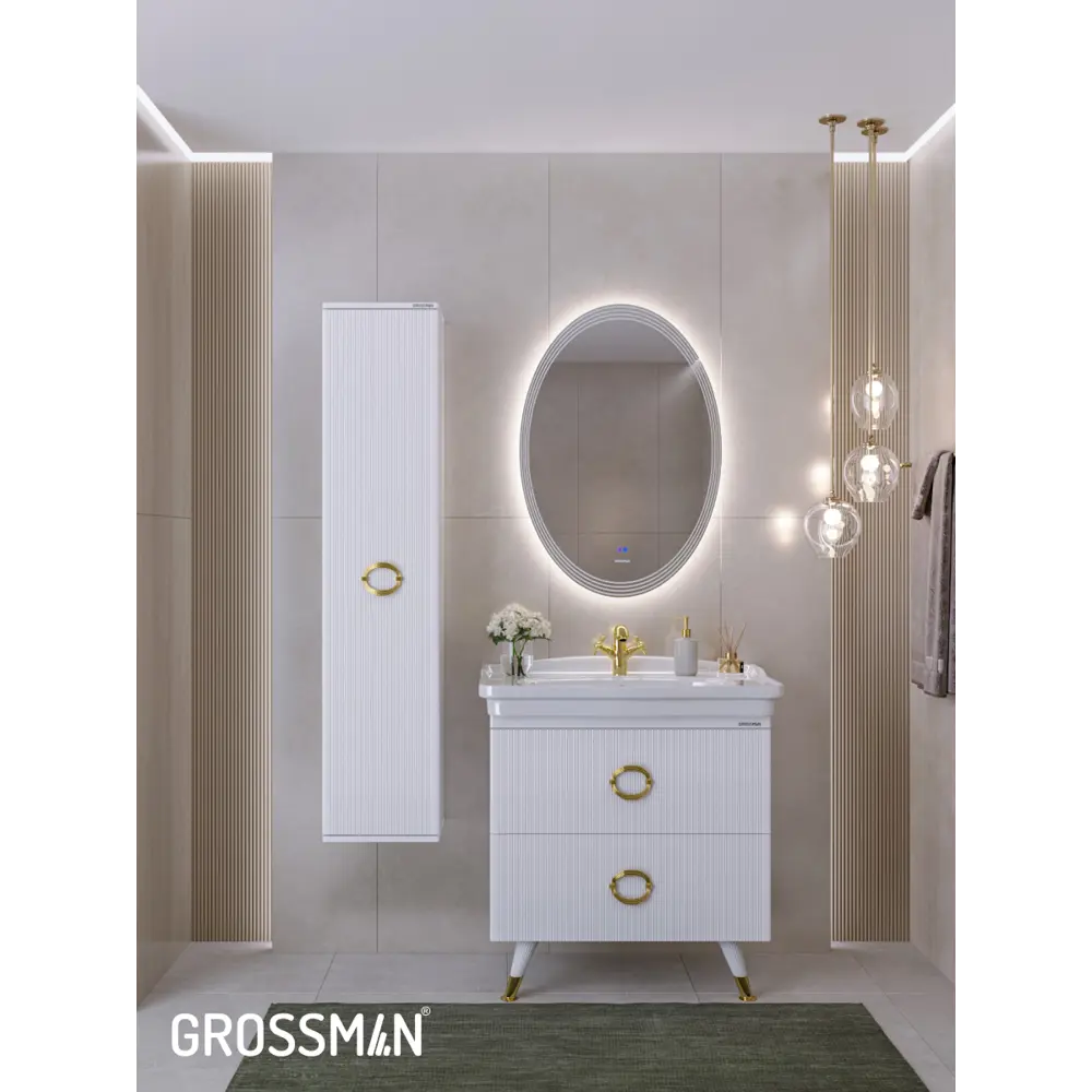 Фото 9 Комплект мебели для ванной Gossman Атрио 85 тумба с раковиной и пенал напольная цвет белый Фото 9 Комплект мебели для ванной Gossman Атрио 85 тумба с раковиной и пенал напольная цвет белый