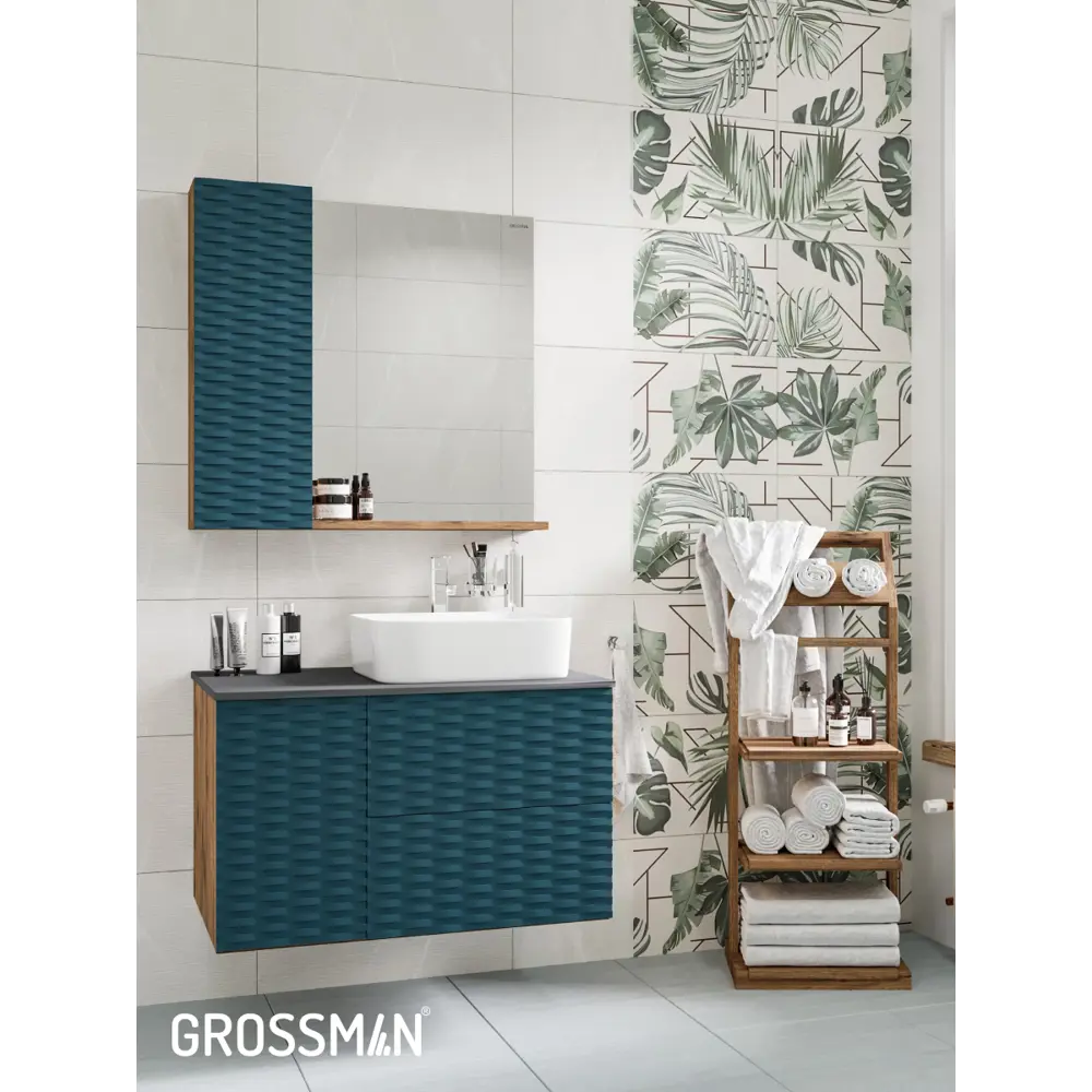 Фото 9 Комплект мебели для ванной Gossman Альба 80 тумба с раковиной и пенал подвесная цвет Веллингтон/Бриз Фото 9 Комплект мебели для ванной Gossman Альба 80 тумба с раковиной и пенал подвесная цвет Веллингтон/Бриз