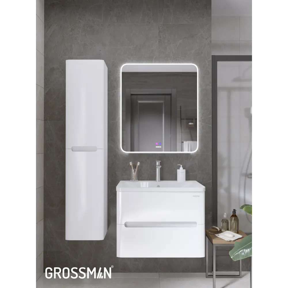 Фото 11 Комплект мебели для ванной Gossman Адель-норма 70 тумба с раковиной и пенал подвесная цвет белый Фото 11 Комплект мебели для ванной Gossman Адель-норма 70 тумба с раковиной и пенал подвесная цвет белый