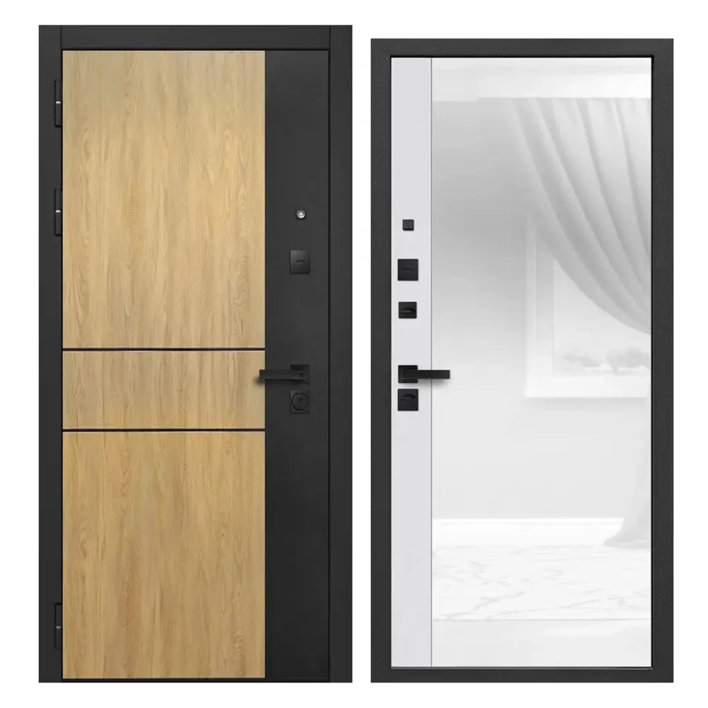 Фото Входная дверь Superlock SL-13 левый 205x96см цвет дуб и сатин черный/стекло белое Фото Входная дверь Superlock SL-13 левый 205x96см цвет дуб и сатин черный/стекло белое