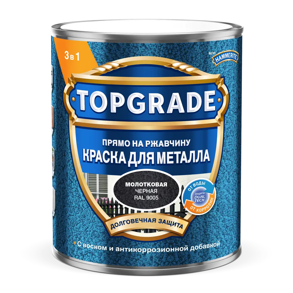Фото 2 Грунт-эмаль по металлу 3 в 1 Topgrade молотковая цвет черный 0.75 л