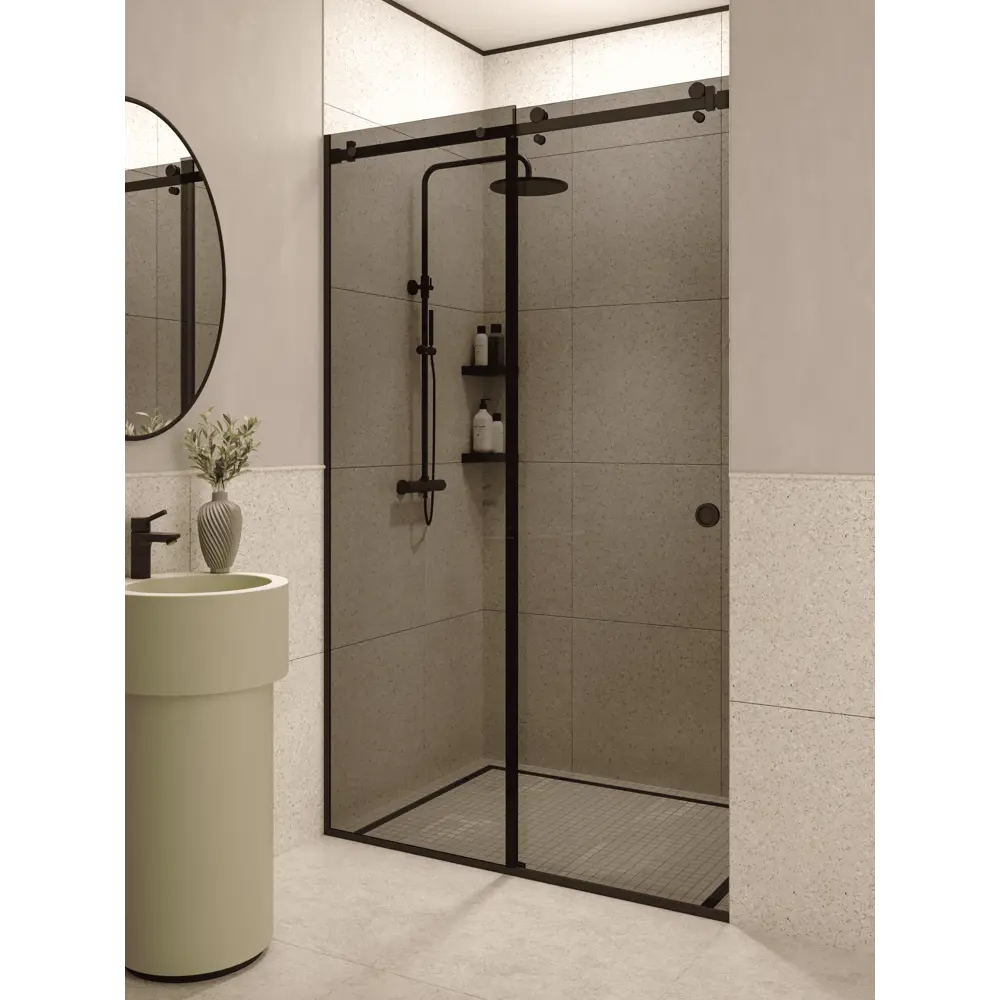 Фото 2 Душевая перегородка H.A.G Vision 1100 Grey BLC 110x200см черный профиль закалённое стекло 8мм Фото 2 Душевая перегородка H.A.G Vision 1100 Grey BLC 110x200см черный профиль закалённое стекло 8мм