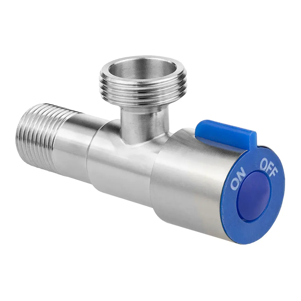 Фото 2 Кран с кран-буксой угловой PN10 1/2"х3/4" НР нержавеющая сталь ручка флажок