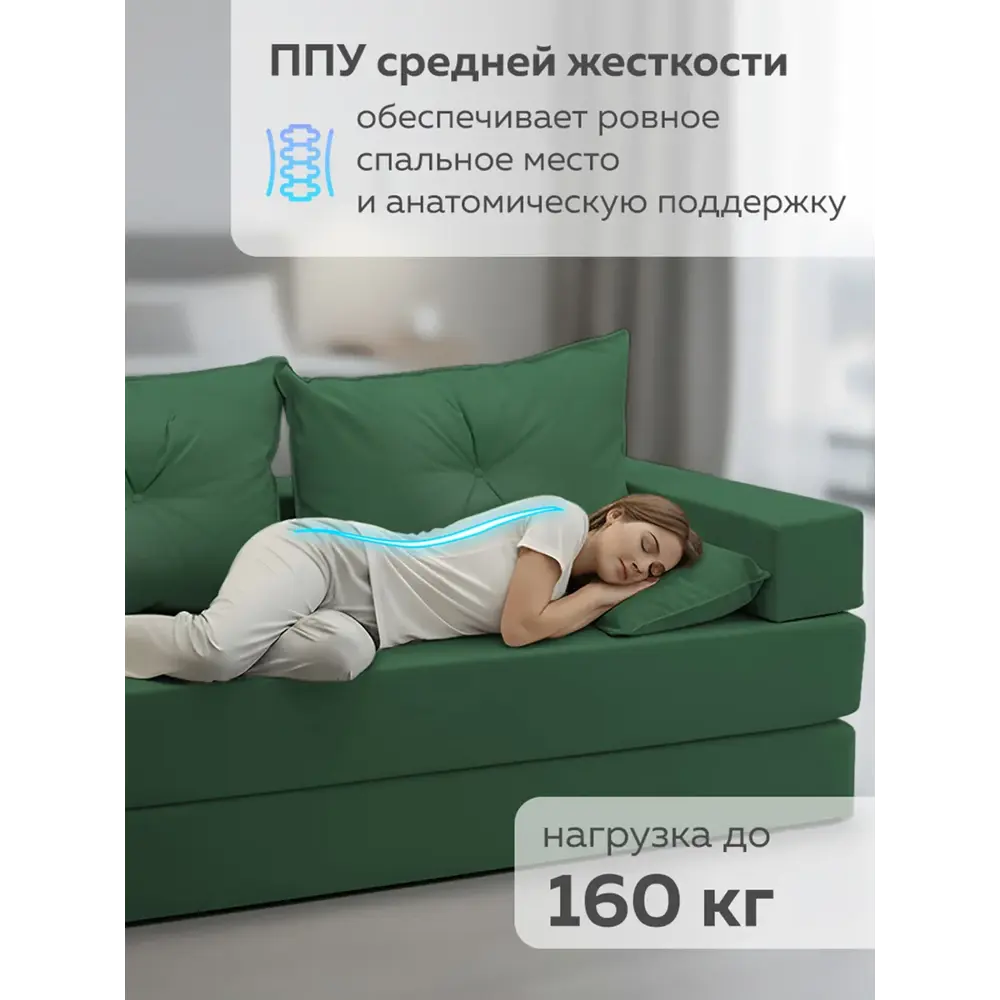 Фото 5 Диван раскладной Cityhd Брюссель-8 200x90x80 см велюр цвет зеленый Фото 5 Диван раскладной Cityhd Брюссель-8 200x90x80 см велюр цвет зеленый