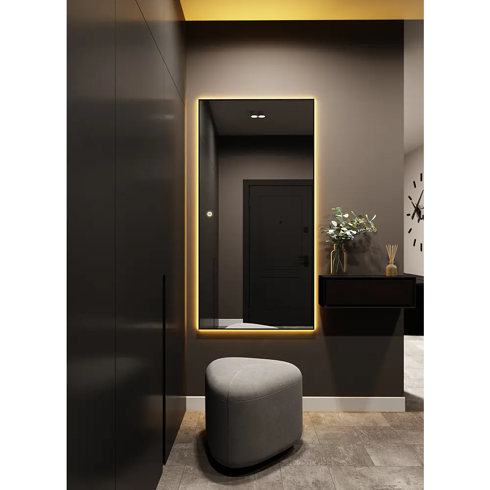 Фото 5 Зеркало с подсветкой настенное One Mirror 161х90см сенсорное в алюминиевой раме цвет черный Фото 5 Зеркало с подсветкой настенное One Mirror 161х90см сенсорное в алюминиевой раме цвет черный