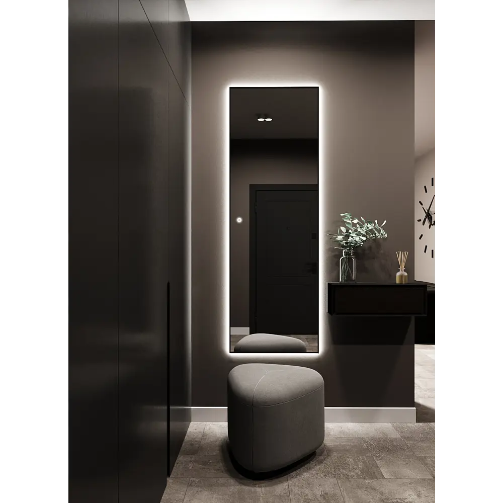 Фото 6 Зеркало с подсветкой настенное One Mirror 180х70см сенсорное в алюминиевой раме цвет черный Фото 6 Зеркало с подсветкой настенное One Mirror 180х70см сенсорное в алюминиевой раме цвет черный