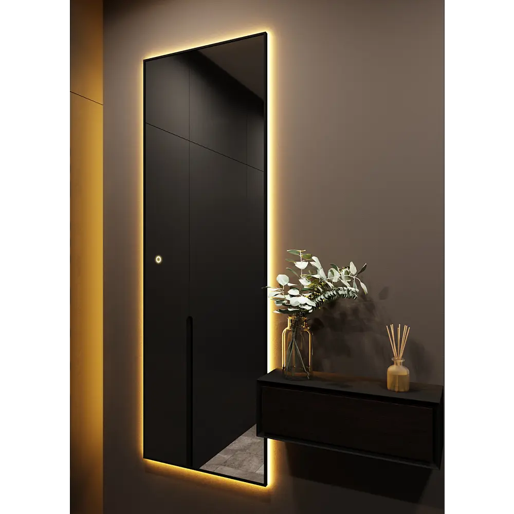 Фото 3 Зеркало с подсветкой настенное One Mirror 180х70см сенсорное в алюминиевой раме цвет черный Фото 3 Зеркало с подсветкой настенное One Mirror 180х70см сенсорное в алюминиевой раме цвет черный