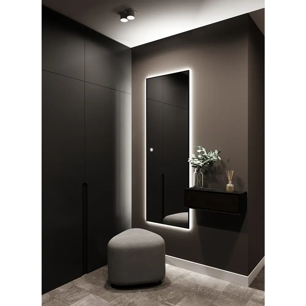 Фото 8 Зеркало с подсветкой настенное One Mirror 190х70см сенсорное в алюминиевой раме цвет черный