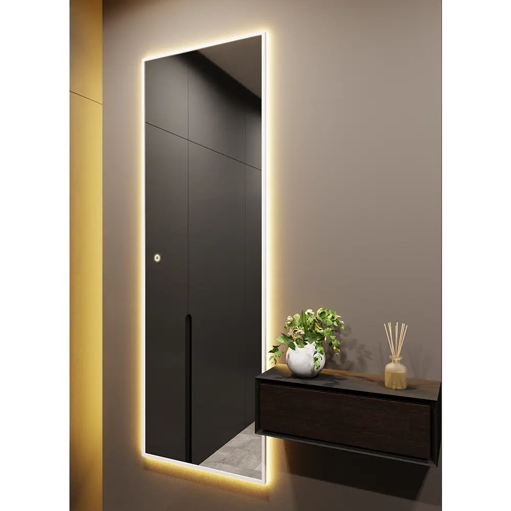 Фото 3 Зеркало с подсветкой настенное One Mirror 200х60см сенсорное в алюминиевой раме цвет белый