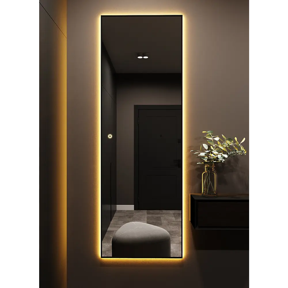 Фото Зеркало с подсветкой настенное One Mirror 200х70см сенсорное в алюминиевой раме цвет черный
