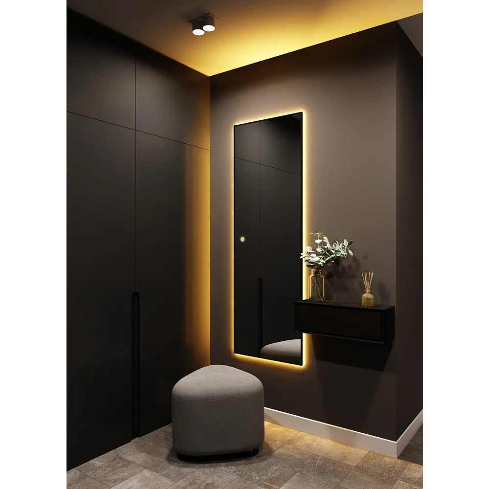 Фото 7 Зеркало с подсветкой настенное One Mirror 200х70см сенсорное в алюминиевой раме цвет черный