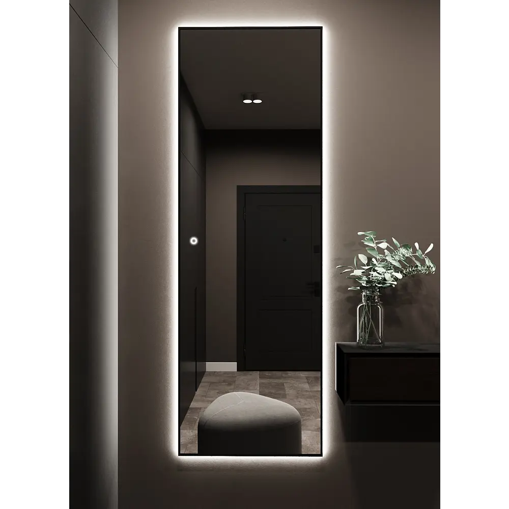 Фото 2 Зеркало с подсветкой настенное One Mirror 200х70см сенсорное в алюминиевой раме цвет черный