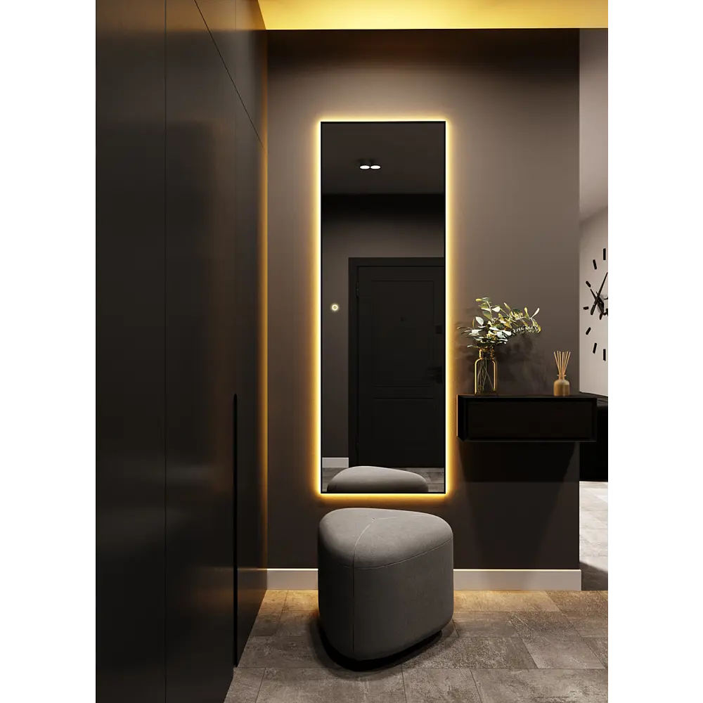 Фото 5 Зеркало с подсветкой настенное One Mirror 200х70см сенсорное в алюминиевой раме цвет черный