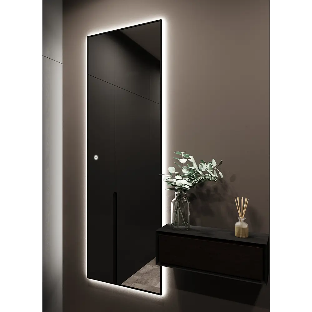 Фото 4 Зеркало с подсветкой настенное One Mirror 200х70см сенсорное в алюминиевой раме цвет черный