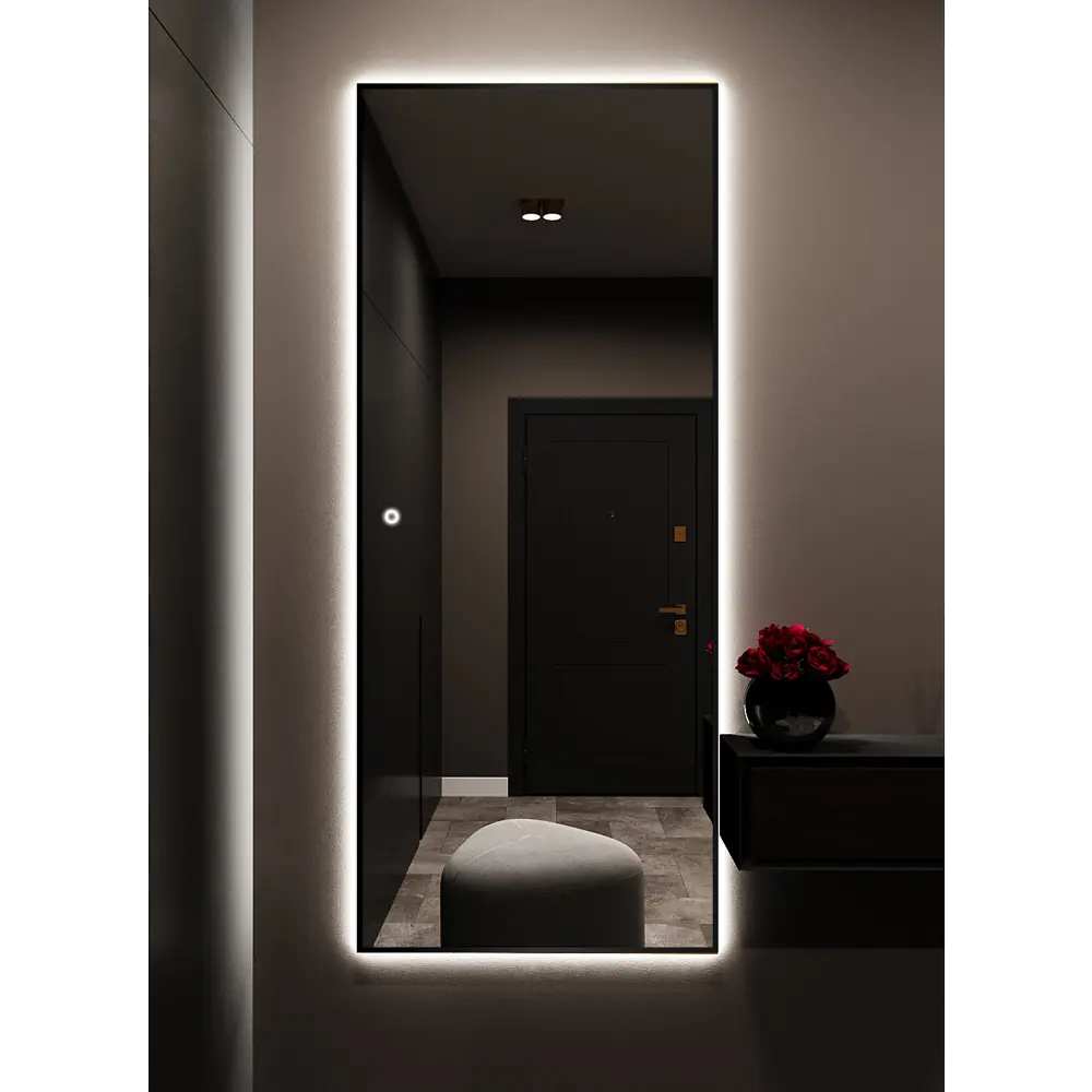 Фото 2 Зеркало с подсветкой настенное One Mirror 200х80см сенсорное в алюминиевой раме цвет черный