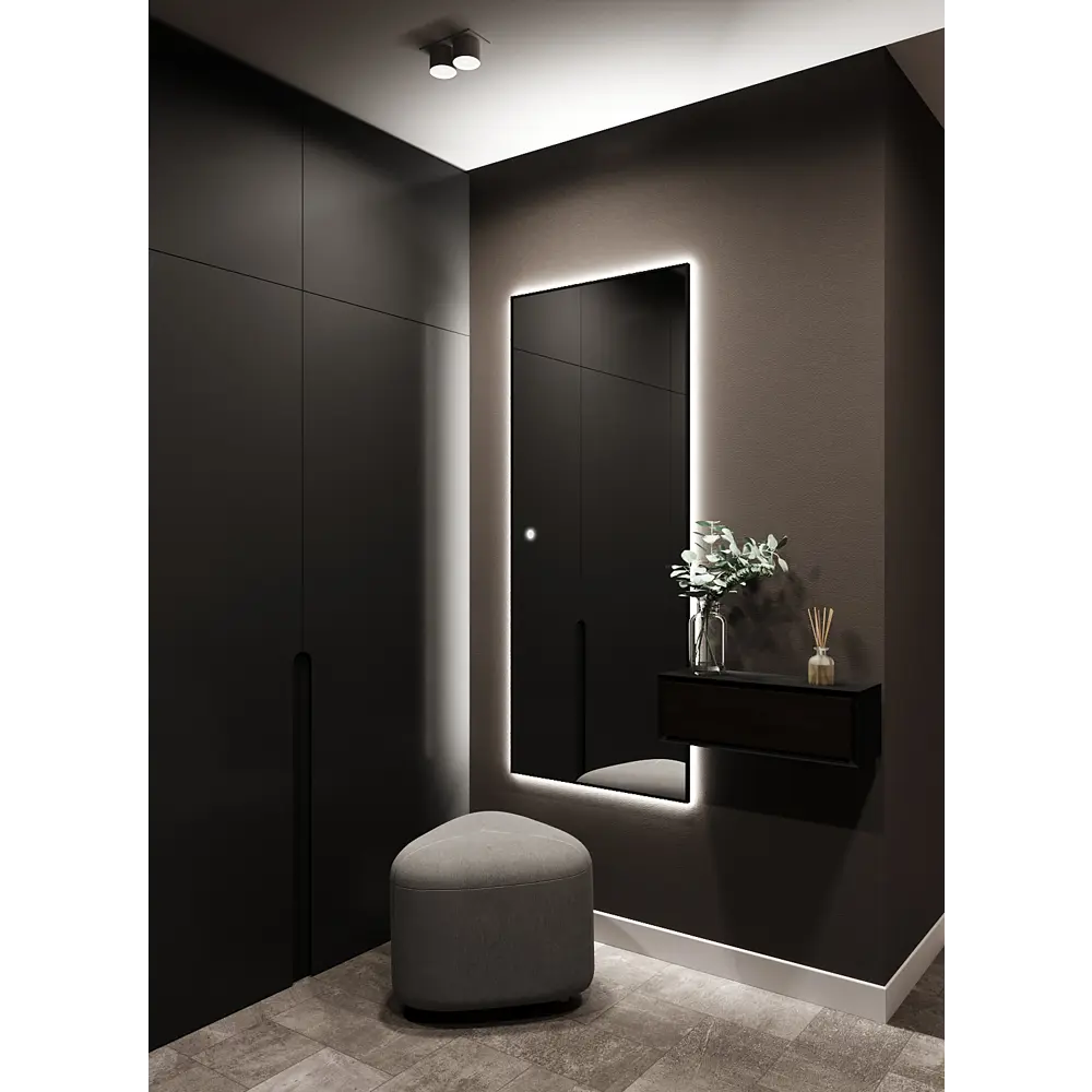 Фото 8 Зеркало с подсветкой настенное One Mirror 200х80см сенсорное в алюминиевой раме цвет черный