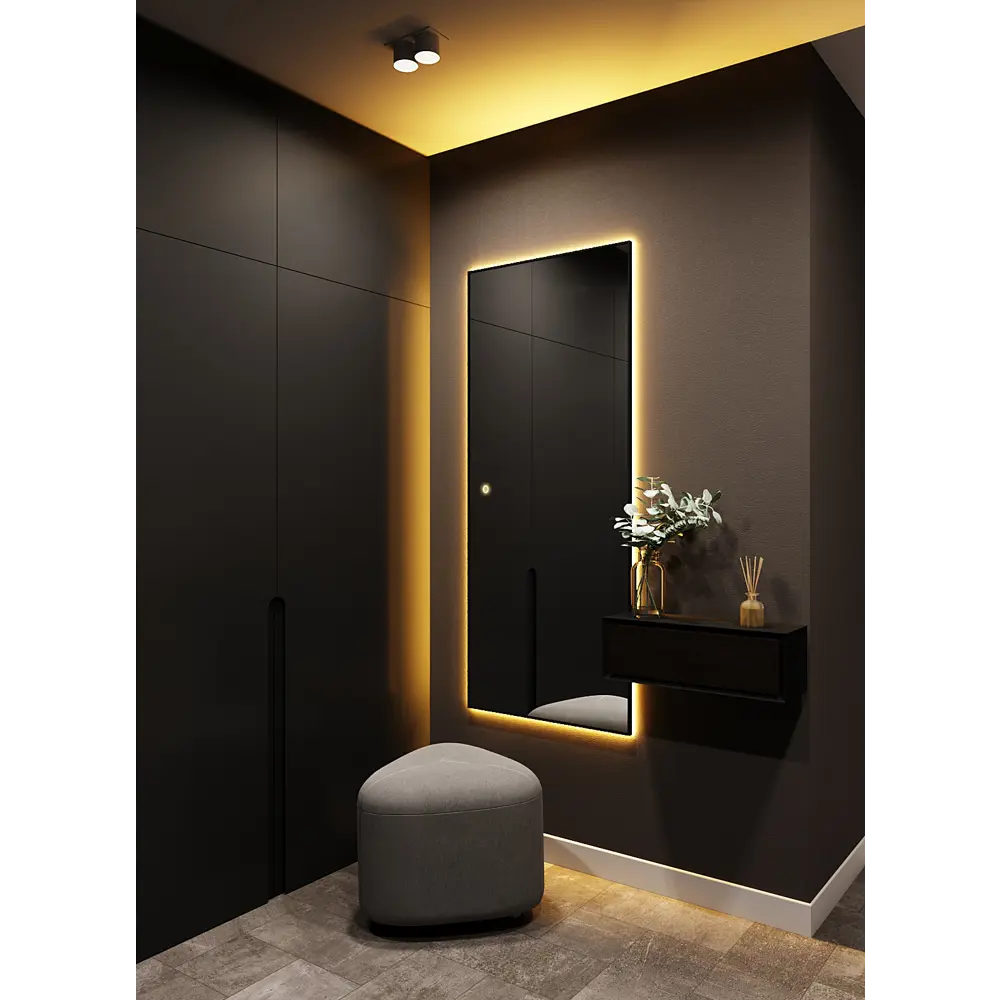 Фото 7 Зеркало с подсветкой настенное One Mirror 200х80см сенсорное в алюминиевой раме цвет черный