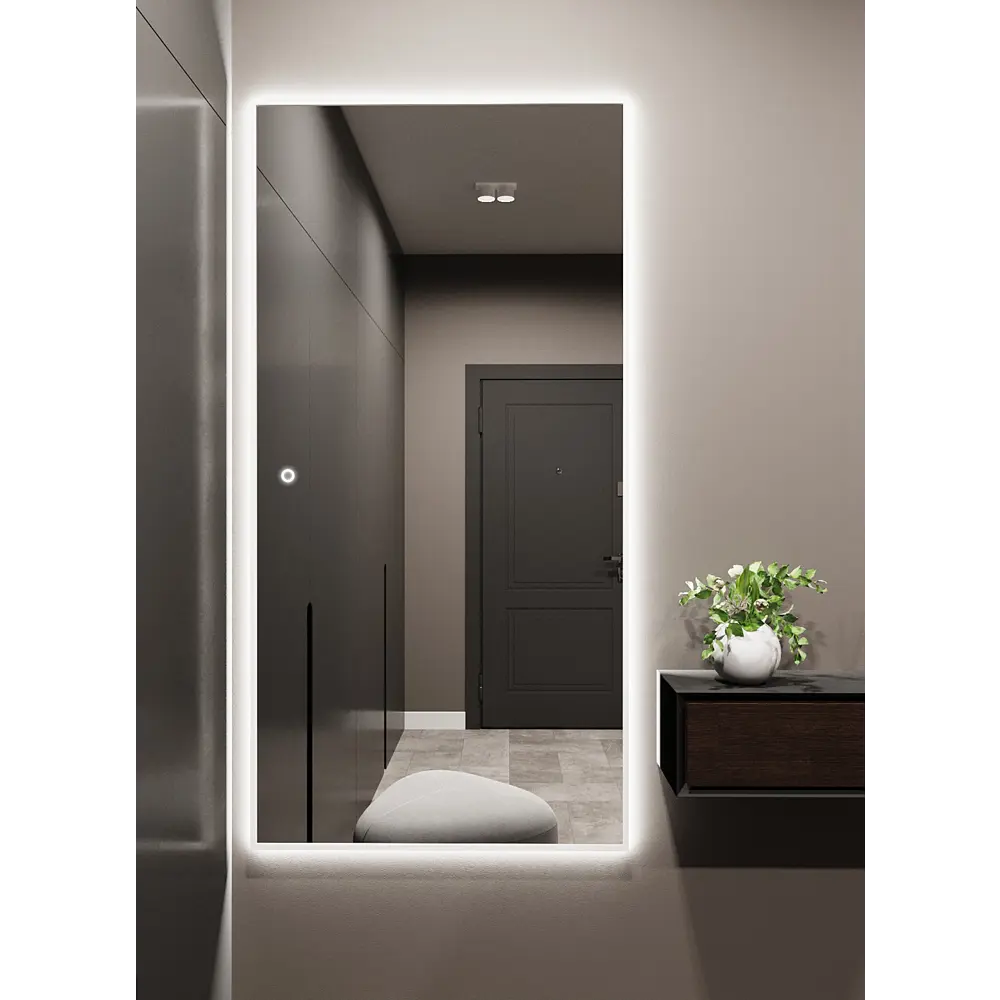 Фото Зеркало с подсветкой настенное One Mirror 170х90см сенсорное в алюминиевой раме цвет серебро