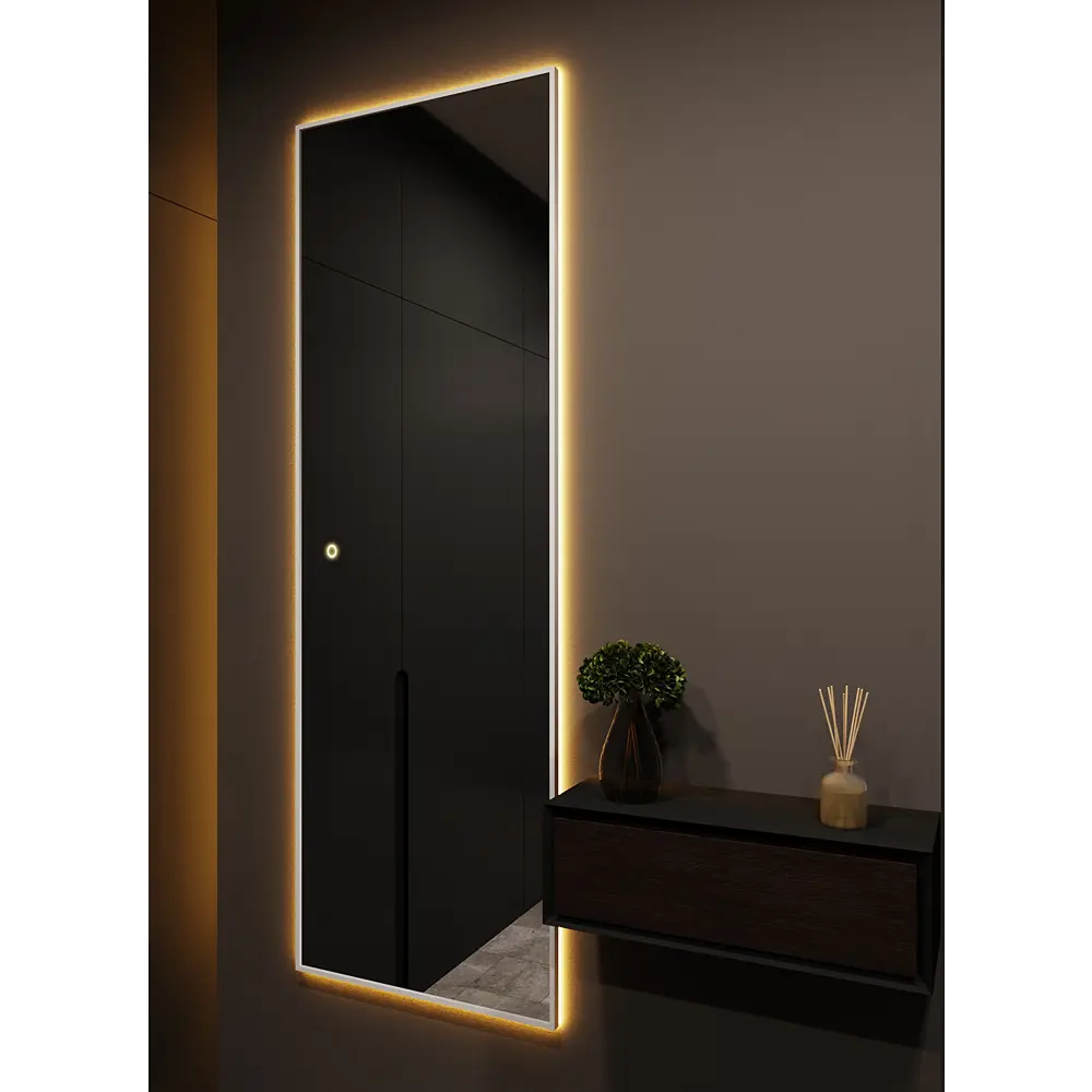 Фото 3 Зеркало с подсветкой настенное One Mirror 180х70см сенсорное в алюминиевой раме цвет серебро Фото 3 Зеркало с подсветкой настенное One Mirror 180х70см сенсорное в алюминиевой раме цвет серебро