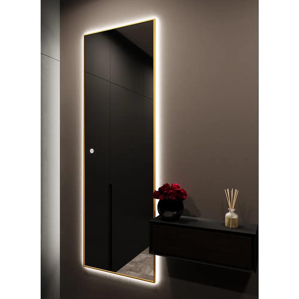 Фото 3 Зеркало с подсветкой настенное One Mirror 190х70см сенсорное в алюминиевой раме цвет золото