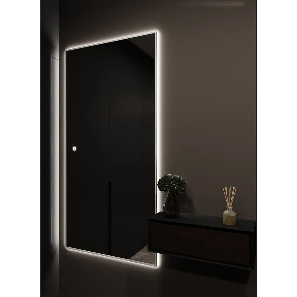 Фото 4 Зеркало с подсветкой настенное One Mirror 190х80см сенсорное в алюминиевой раме цвет серебро Фото 4 Зеркало с подсветкой настенное One Mirror 190х80см сенсорное в алюминиевой раме цвет серебро