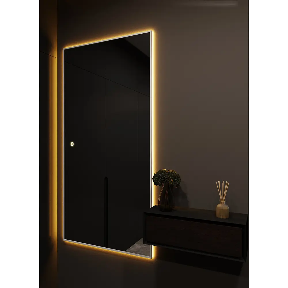 Фото 3 Зеркало с подсветкой настенное One Mirror 190х80см сенсорное в алюминиевой раме цвет серебро Фото 3 Зеркало с подсветкой настенное One Mirror 190х80см сенсорное в алюминиевой раме цвет серебро