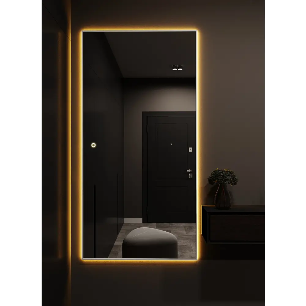 Фото Зеркало с подсветкой настенное One Mirror 190х80см сенсорное в алюминиевой раме цвет серебро Фото Зеркало с подсветкой настенное One Mirror 190х80см сенсорное в алюминиевой раме цвет серебро