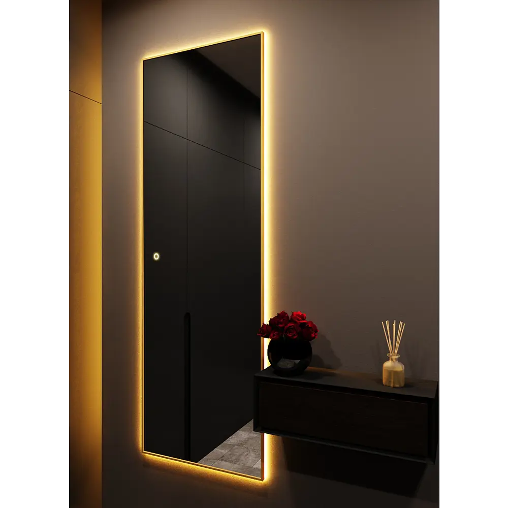 Фото 3 Зеркало с подсветкой настенное One Mirror 200х70см сенсорное в алюминиевой раме цвет золото Фото 3 Зеркало с подсветкой настенное One Mirror 200х70см сенсорное в алюминиевой раме цвет золото