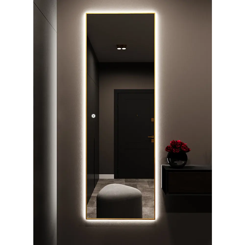 Фото 2 Зеркало с подсветкой настенное One Mirror 200х70см сенсорное в алюминиевой раме цвет золото Фото 2 Зеркало с подсветкой настенное One Mirror 200х70см сенсорное в алюминиевой раме цвет золото
