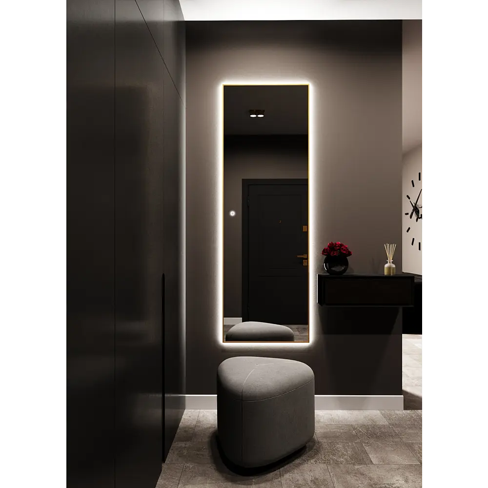 Фото 6 Зеркало с подсветкой настенное One Mirror 200х70см сенсорное в алюминиевой раме цвет золото Фото 6 Зеркало с подсветкой настенное One Mirror 200х70см сенсорное в алюминиевой раме цвет золото