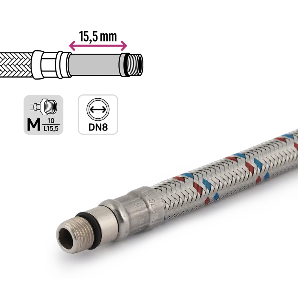 Фото 5 Гибкая подводка для воды Equation 1/2" М10-15.5 штуцер-гайка 40 см Фото 5 Гибкая подводка для воды Equation 1/2" М10-15.5 штуцер-гайка 40 см