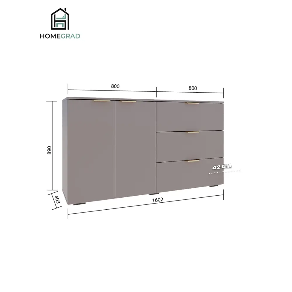 Фото 3 Комод Homegrad Gold boston 3 ящика 160.2х40х89 см ЛДСП цвет бежевый