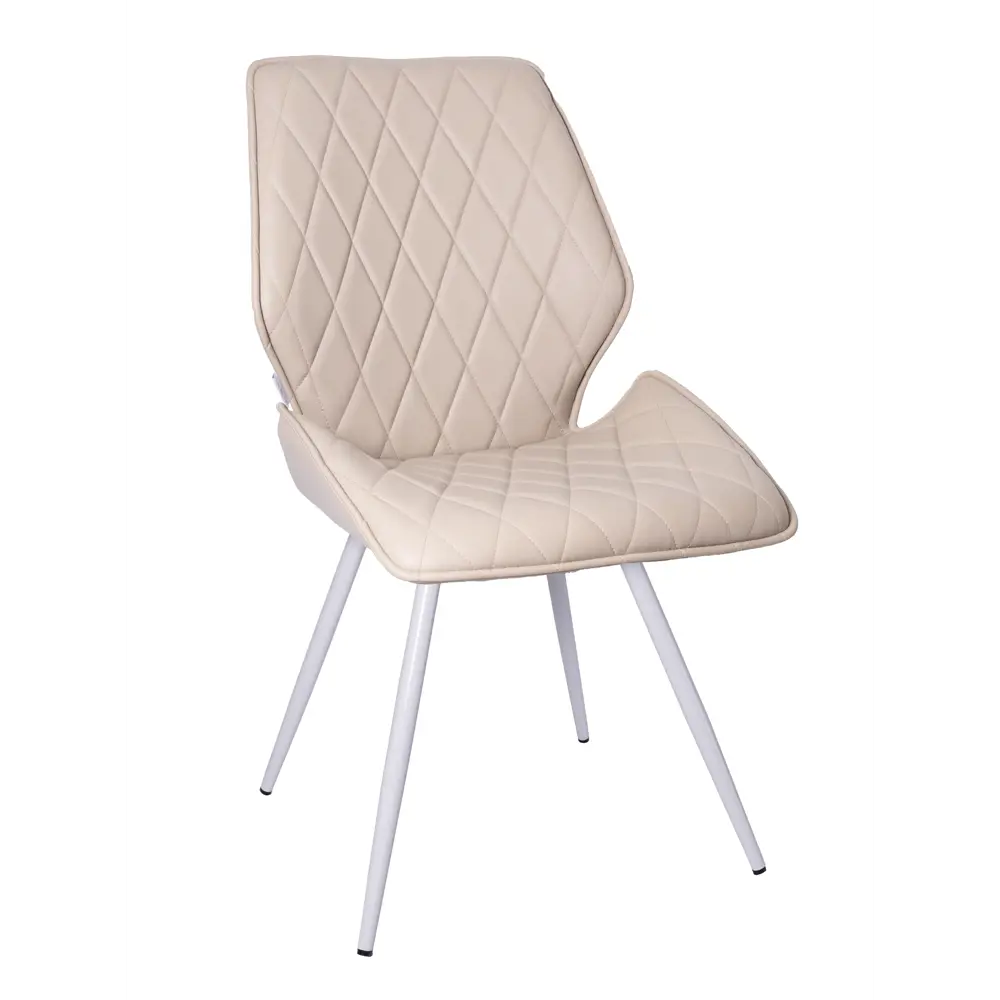 Фото Мягкий стул La alta Ostin для кухни со спинкой 1 шт кремовый экокожа ножки белые круглые