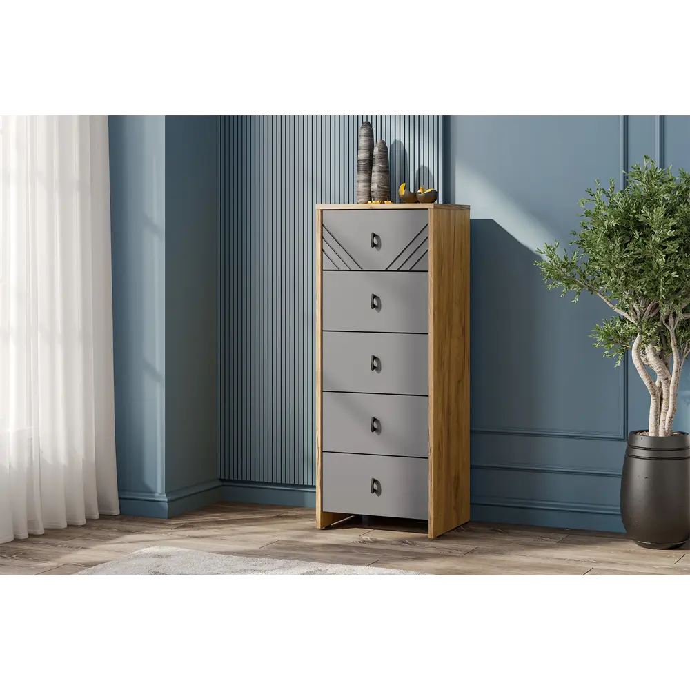 Фото 3 Комод Sv-мебель Байкал 00-00231216А 5 ящиков 40.2х33.1х103 см ЛДСП цвет дуб золотой/графит