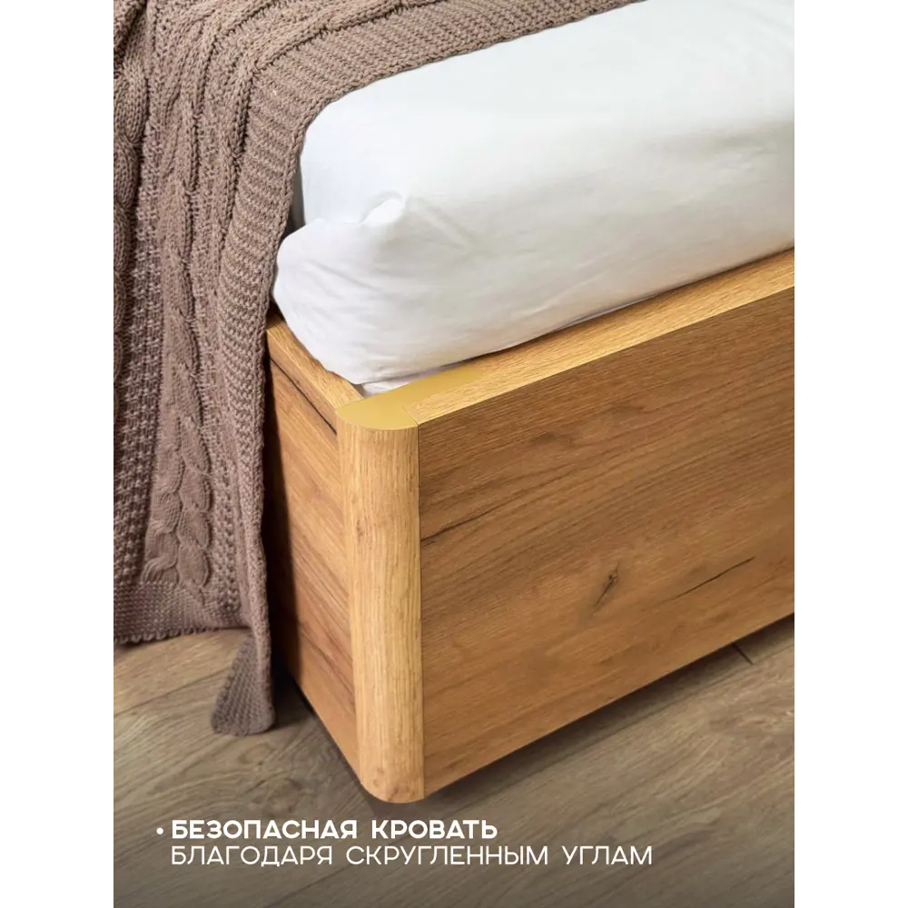 Фото 3 Кровать Mebelson Юлия 140x200 см подъемный механизм цвет дуб крафт золотой/белый (плюш)