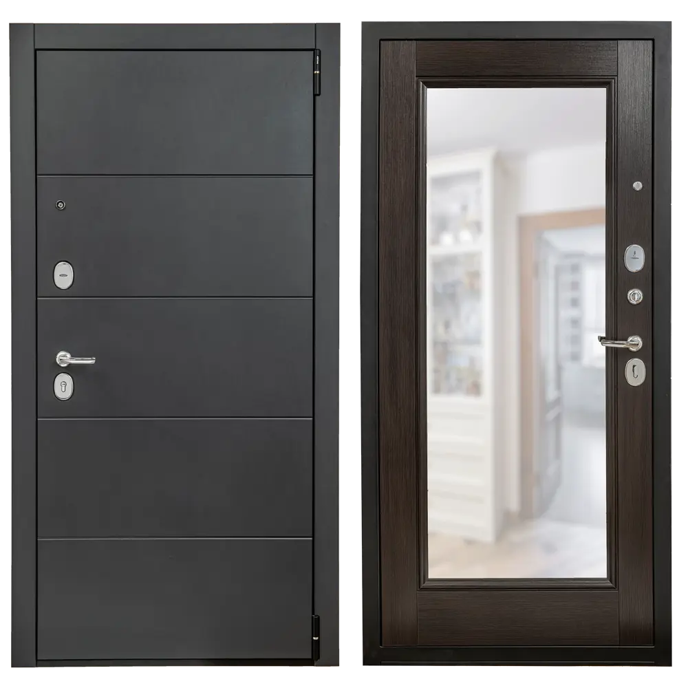 Фото Дверь входная металлическая Порта Р-3 88x205 см правая цвет графит про/венге вералинга с зеркалом