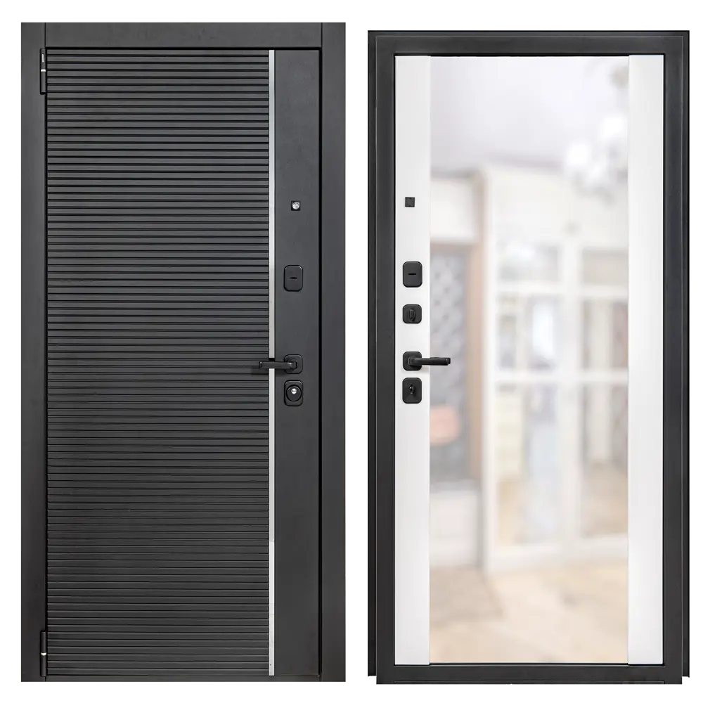 Фото Дверь входная металлическая Порта Р-3 88x205 см левая белая с зеркалом